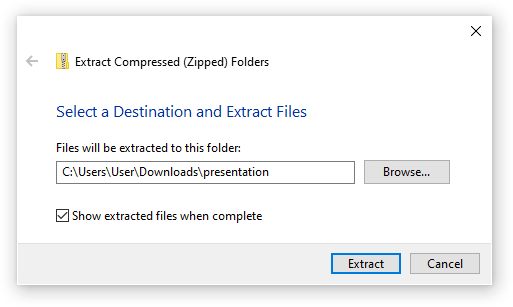 File Explorer Extract all dialog.