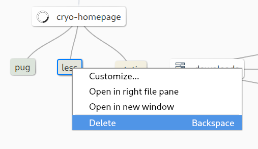 Screenshot of a node context menu