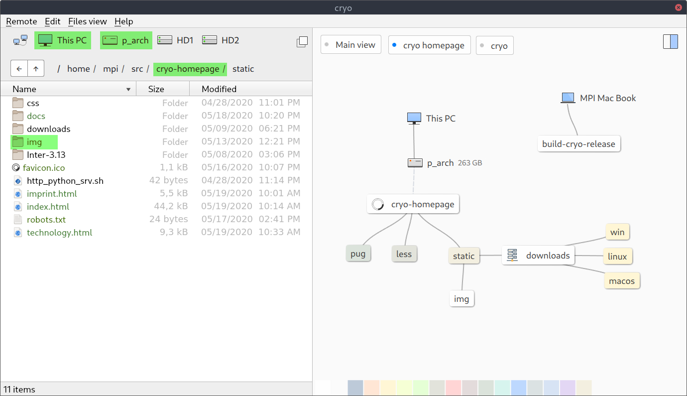 Screenshot of cryo node view with draggable items